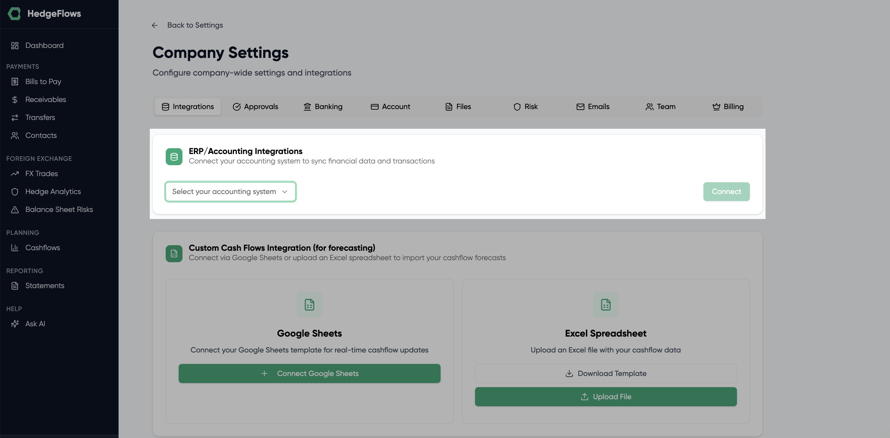 Locate QuickBooks in Settings — ERP/Accounting integrations