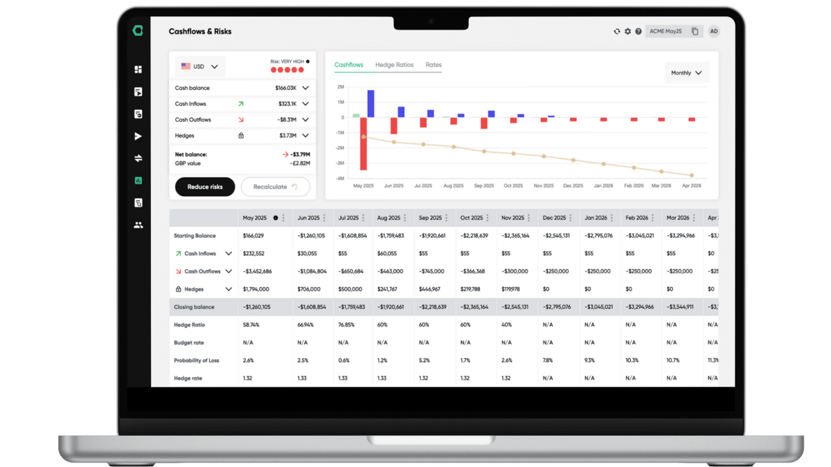 HedgeFlows cash management dashboard