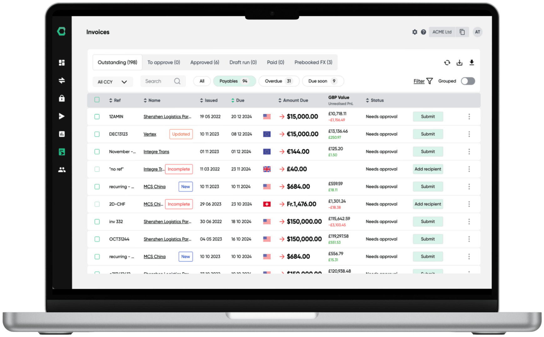 Invoices page - payment run